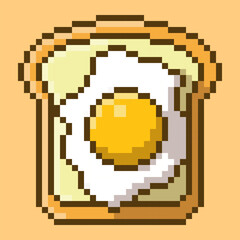 Fototapeta premium A pixel art illustration of a delicious slice of toast topped with a sunny-side-up egg. This breakfast graphic embodies a classic retro aesthetic, provides a nostalgic and playful touch