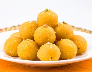 A small cluster of traditional Catalan "panellets," almond-based sweets, on a white plate.