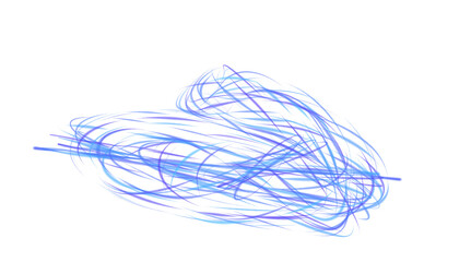 Blue neon scribble swirl with motion blur effect on white background. Ideal for tech themes, energy...
