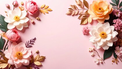 Fototapeta premium Creating beautiful floral arrangements for weddings home decor and events in a soft pink background with paper flowers