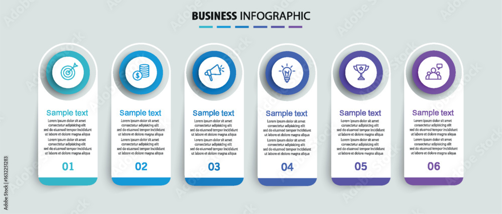 Wall mural business vector infographic design template with icons and 6 options or steps. can be used for proce