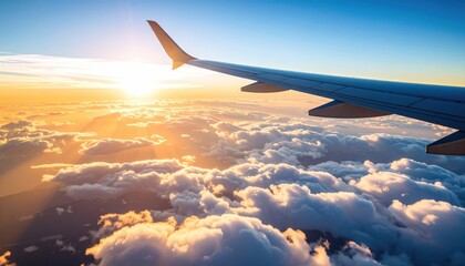 Fototapeta premium Sunrise View From Airplane Window With Clouds