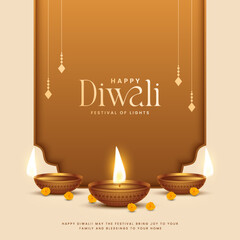 Happy Diwali - festival of lights colorful poster template design with decorative diya lamp. vector illustration.  Indian festival of lights Happy Diwali, holiday Background, Diwali celebration.