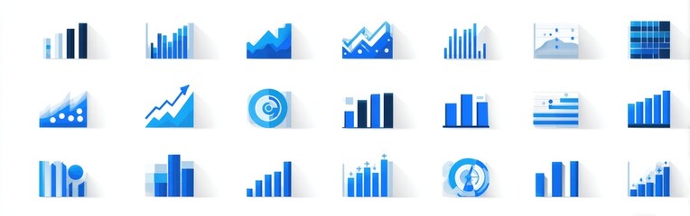 Collection of various blue business graphs and charts
