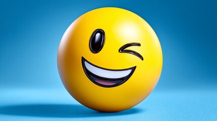 Fototapeta premium Yellow smiley face with a wink on its right eye. The image conveys a lighthearted and playful mood