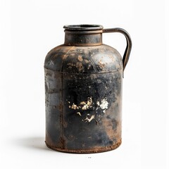 Dark, weathered, metal jug with handle