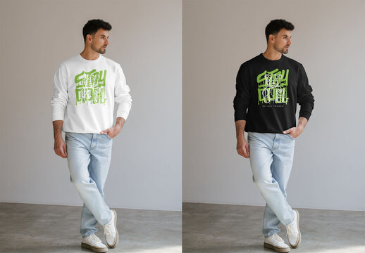 Mockup Of Man Wearing Customizable Sweatshirt, Full Length
