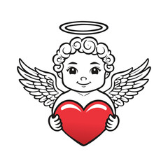 Cute cupid cherub angel holding a red heart for Valentines Day