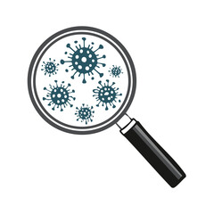 Magnifying Glass Showing Viruses or Bacteria Microscopic Organisms Medical Research Concept