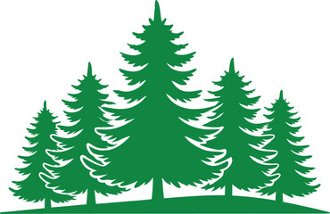 Obraz premium Group of Green Silhouette Pine Trees on a White Background evergreen nature