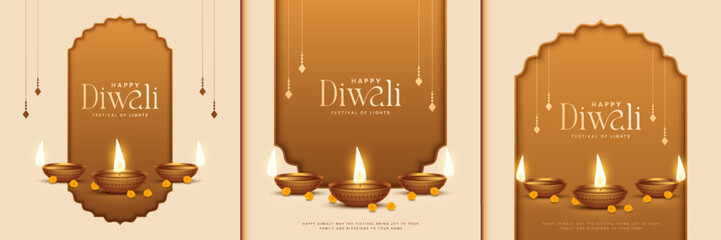 Happy Diwali - festival of lights colorful poster template design with decorative diya lamp. vector illustration.  Indian festival of lights Happy Diwali, holiday Background, Diwali celebration.