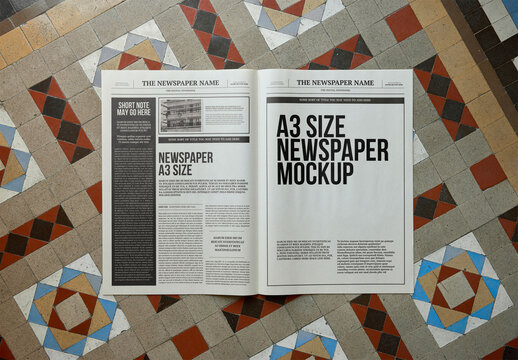 Mockup Of A3 Newspaper On Tiled Floor
