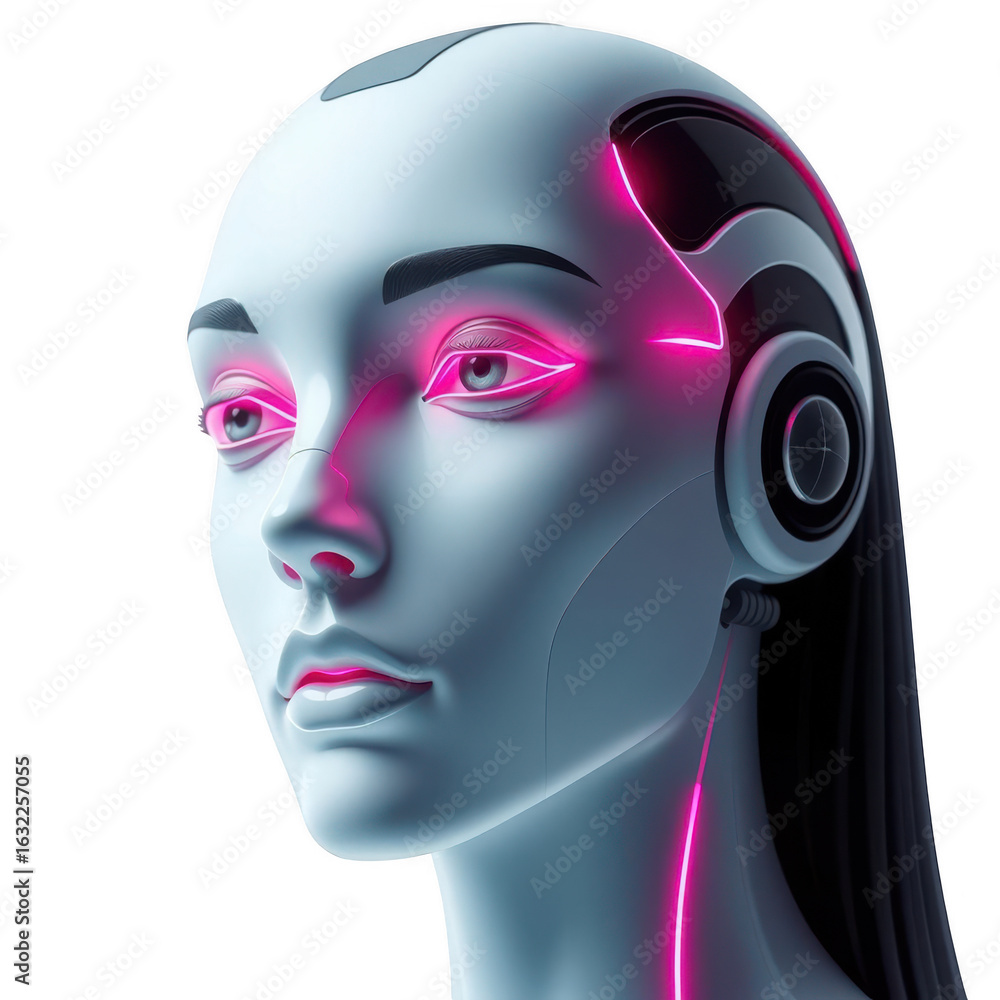 Poster futuristic humanoid robot woman with neon lights showcasing advanced artificial intelligence and tec