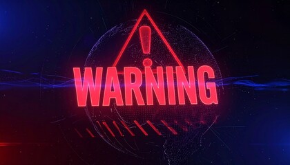 Naklejka premium Futuristic 3D warning hologram projected in space with glowing scan lines, deep violet-blue color tones and high-tech digital sci-fi environment.