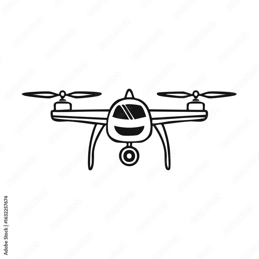 Poster drone isolated on white background in vector format. flying quadcopter with camera outlined in a cle