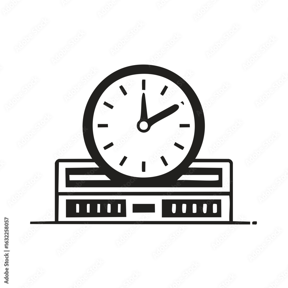 Poster old style clock and digital time display, time machine combination