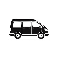 Black and white van illustration isolated on white background