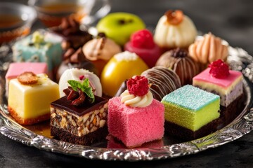 Colorful Gourmet Sweets on Platter