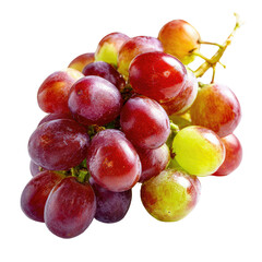 Obraz premium Close-up of a bunch of red and green grapes, showing their varying shades and plumpness, attached to stems
