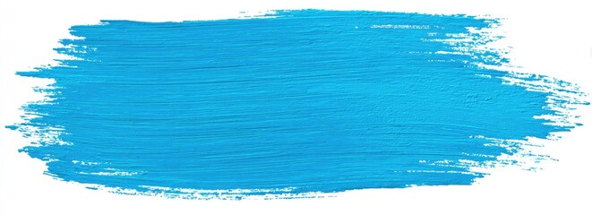 Bright, horizontal, textured brushstroke of vibrant turquoise blue paint on white background