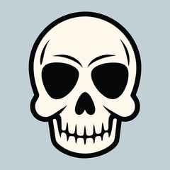 Fototapeta premium Cartoon skull with black eyes and teeth on blue background