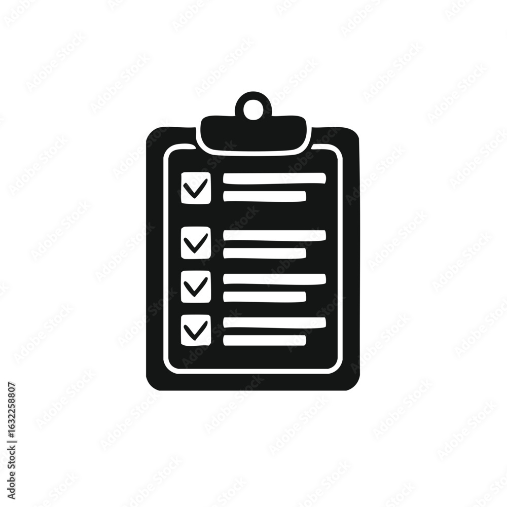 Aufkleber black silhouette icon of clipboard with checklist and checkmarks for task completion