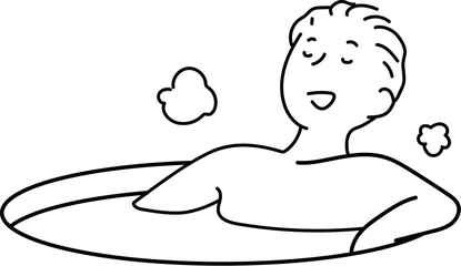 気持ちよく入浴しているお父さん_線画
