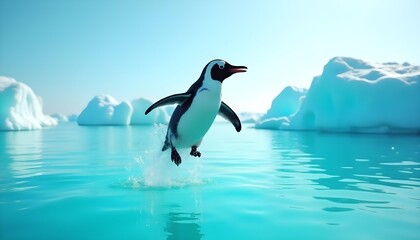 penguin jumping on the ice floe. 3d render