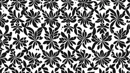 Fototapeta premium Black and white floral pattern with repeating leaves 