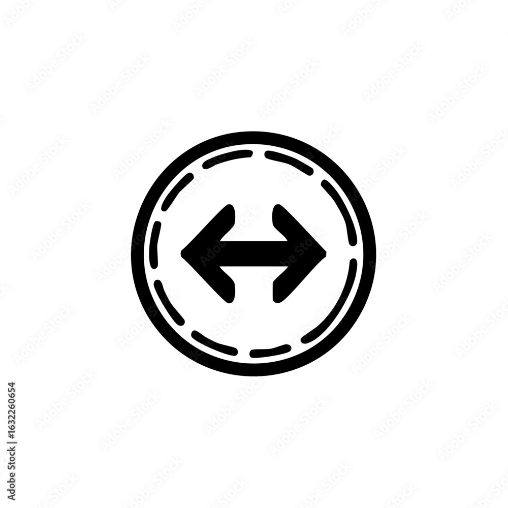 Poster two way direction arrows icon pointing left and right in a circle symbol for exchange or transfer