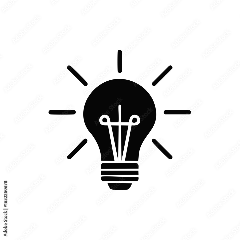 Poster glowing lightbulb solid glyph icon for concepts of idea innovation and solution