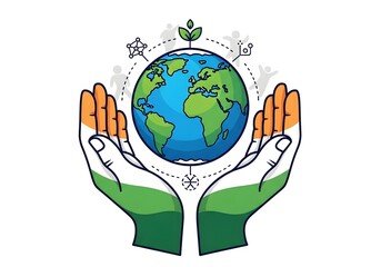 Eco Earth with Tricolor Hands for Indian Independence Theme