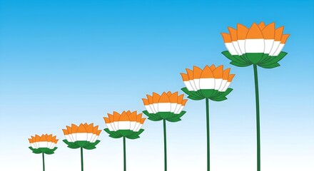 Rising Tricolor Lotuses Symbolizing India’s Independence