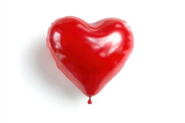 A single shiny red heart with a drop of blood isolated on white background