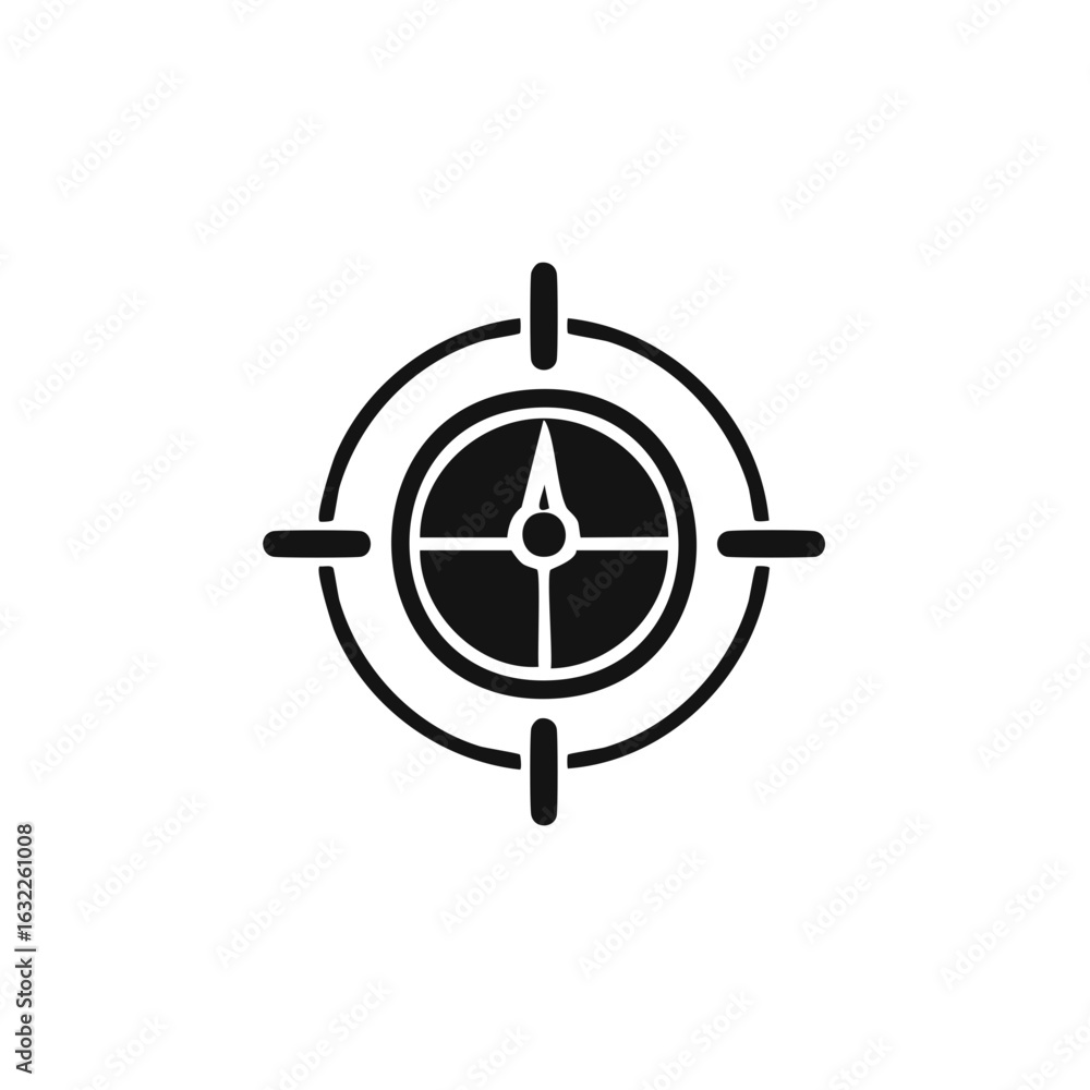 Poster minimalist compass icon within target reticle aiming for precise navigation and focus