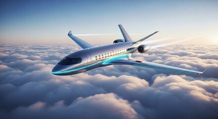 Futuristic Aircraft Soaring High Above Clouds in the Atmosphere