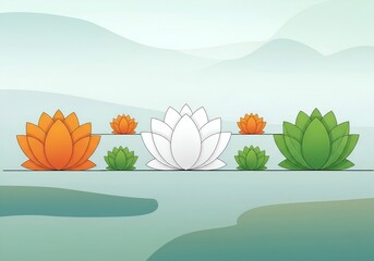 Peaceful Tricolor Lotus Scene for Indian Independence Day