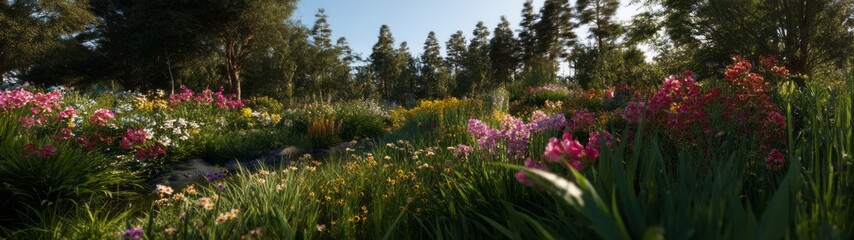 Vibrant floral garden panorama hdr 360 degree view