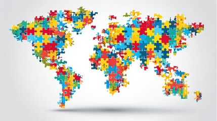 Obraz premium World map made of puzzle pieces on neutral background, can illustrate global unity