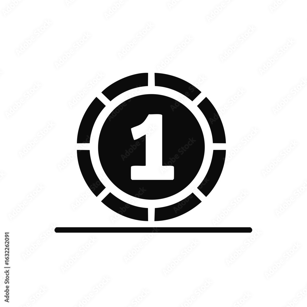 Poster black icon representing number one inside a circular shape indicating first place or a single unit