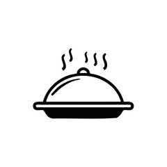 Fototapeta premium Elegant black outline of a steaming domed food server showcases culinary presentation and warm dining experience