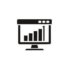 Simple vector icon of a computer monitor displaying a rising bar chart for business analytics and data visualization
