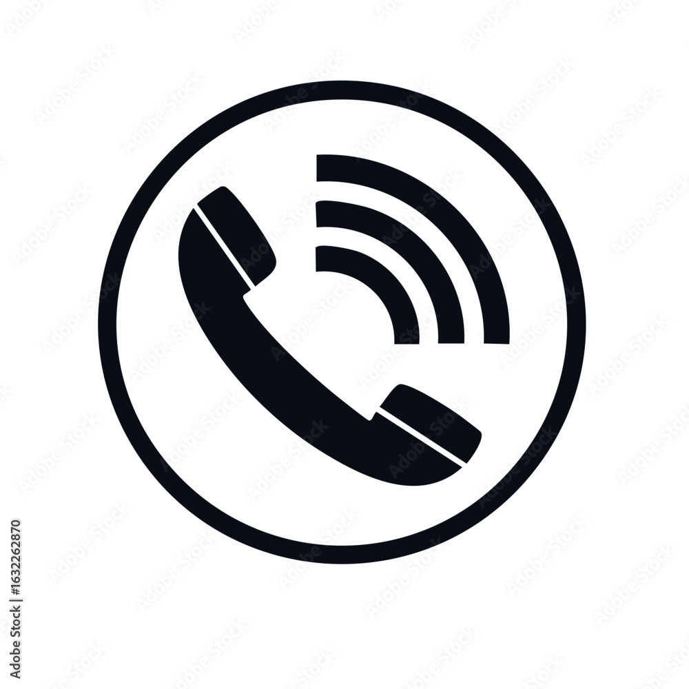 Poster ringing phone icon with sound waves symbolizing a call contact or communication