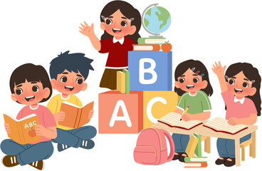 Children Studying Together in class room