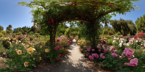Naklejka premium Vibrant rose garden hdr panoramas 360 degrees