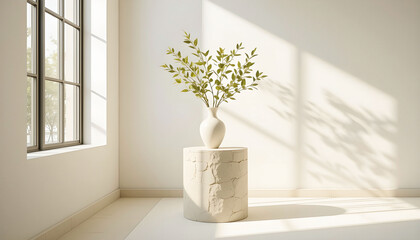 Minimalist Vase with Green Branches in Natural Sunlight