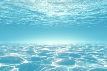 Fototapeta premium Underwater scene, light blue water, sunlit ripples