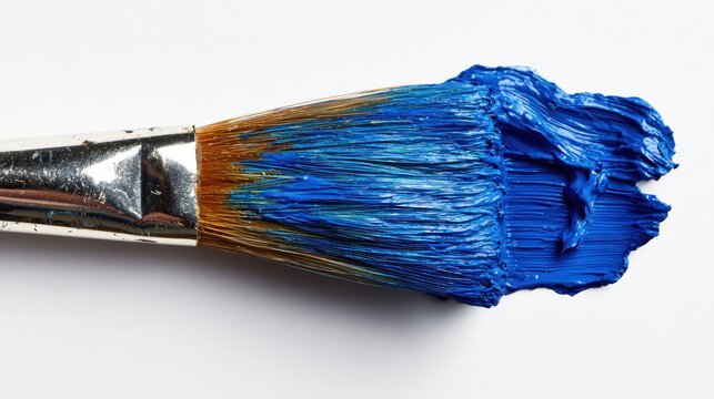 Close-up of a paintbrush with vibrant blue paint