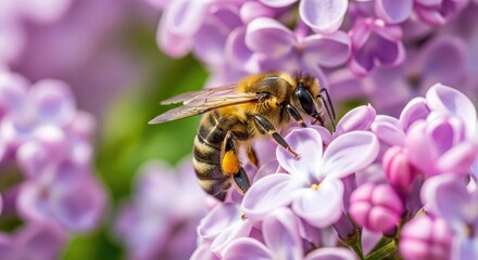 honeybee pollinating lilac blossoms highresolution stock photo for spring nature and environmental projects
