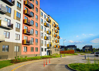 Automatic car barrier at Apartment building in residential area. Car barrier in front yard in...